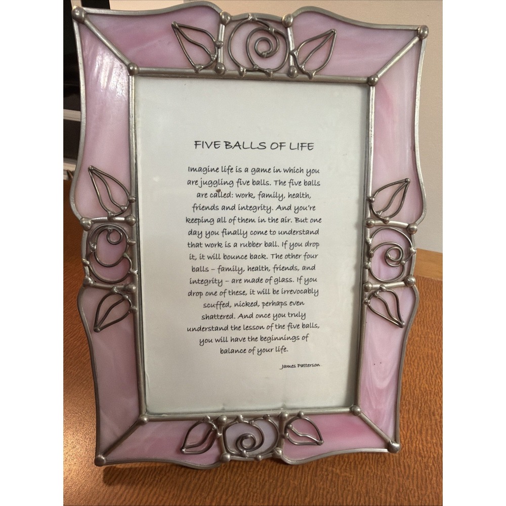 Vtg 2001 Malden HandMade Photo Frame 4x6 Pink Roses Stained Glass Free Standing